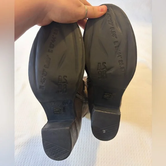 A.S.98 Judd Brown/Gray Leather Strappy Calf Boots Size 39/8.5 Western Boho - Picture 9 of 16